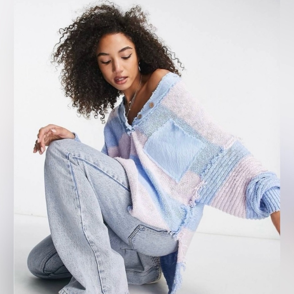 Free People Pink and Blue Striped Sweater